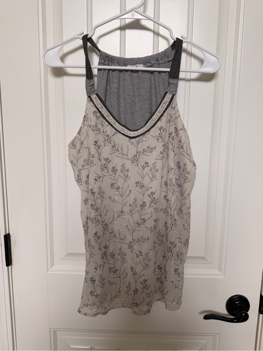 Maurices Cream Tank with Gray Floral Print and Trim